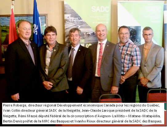 Les SADC des Basques et de la Neigette reçoivent 2,4 M$ pour une entente de 3 ans