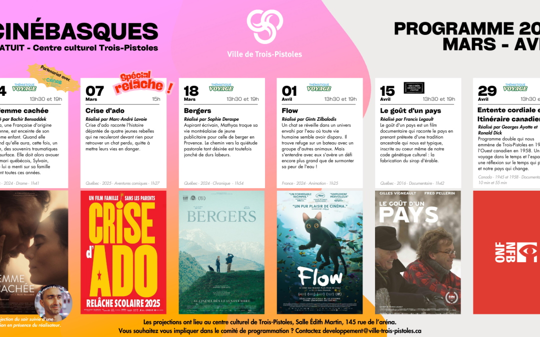 Programmation loisirs et culture pour mars et avril à Trois-Pistoles